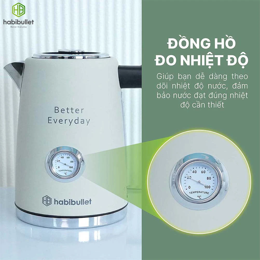 Ấm đun siêu tốc Habibullet KHB2286 PRO có đồng hồ đo nhiệt